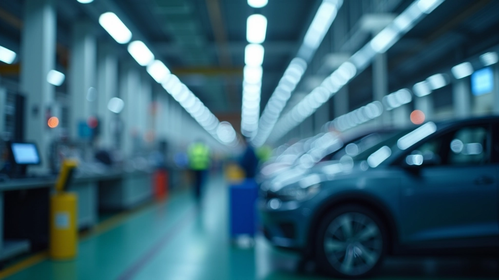 Modernes Automobilwerk mit Elektrofahrzeugproduktion, hochmoderne Fertigungsanlagen, Deutschland